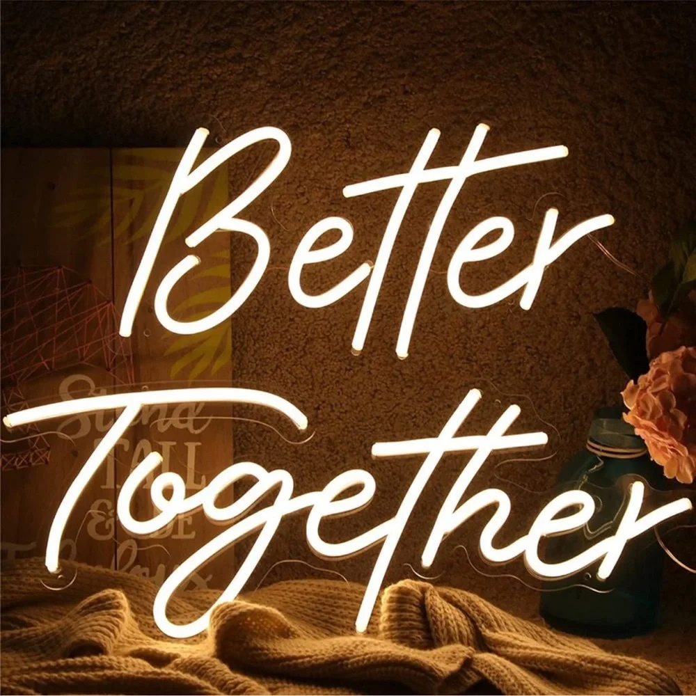 Better Together Neon Sign Wedding Anniversary Dating Couple Bedroom Wall Light